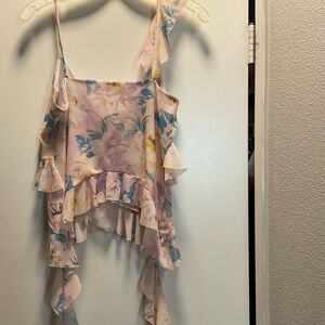 Printed Tulle Ruffle Top